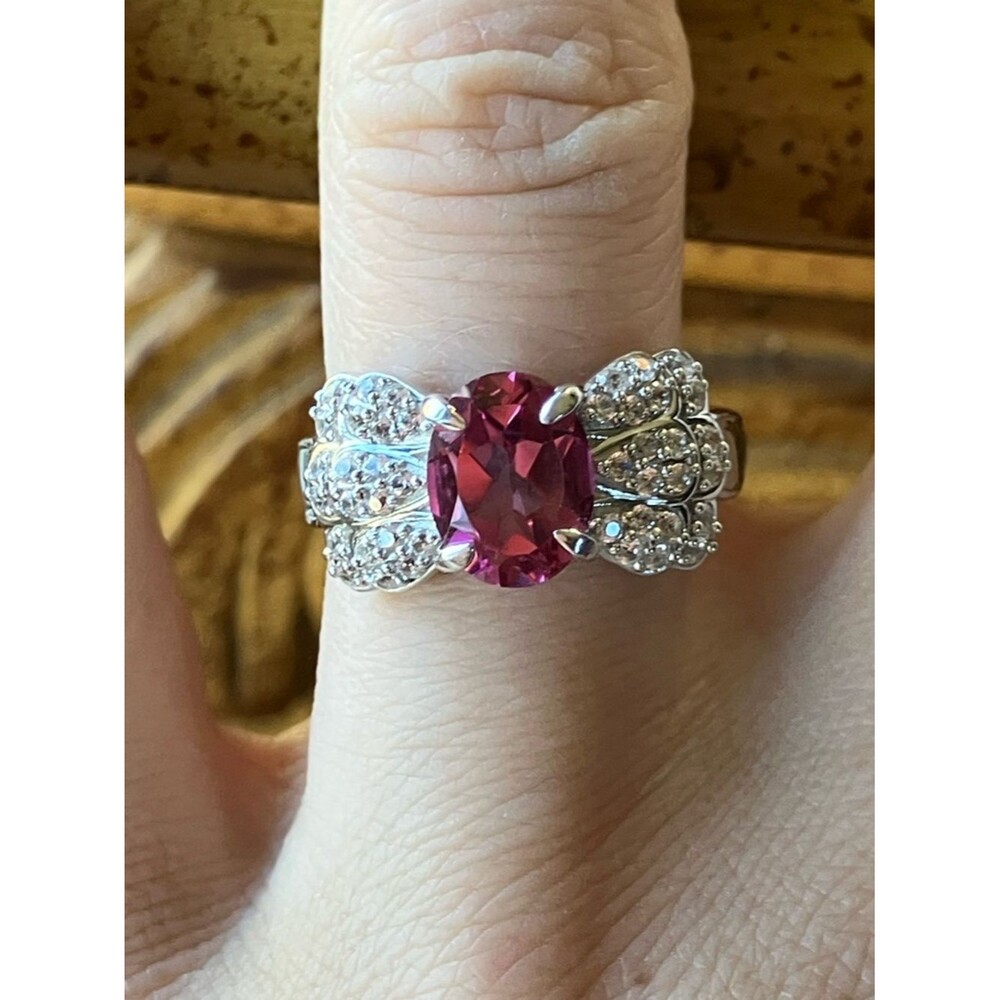Genuine Pink Topaz Sterling Silver Ring Size 6.75